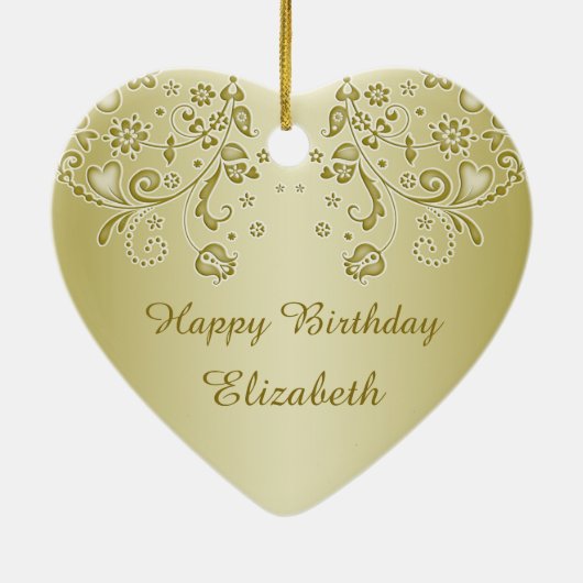 金花柄の渦巻の第50誕生日のハートのオーナメント セラミックオーナメント (裏面)