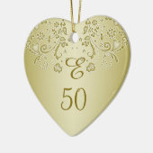 金花柄の渦巻の第50誕生日のハートのオーナメント セラミックオーナメント (左)