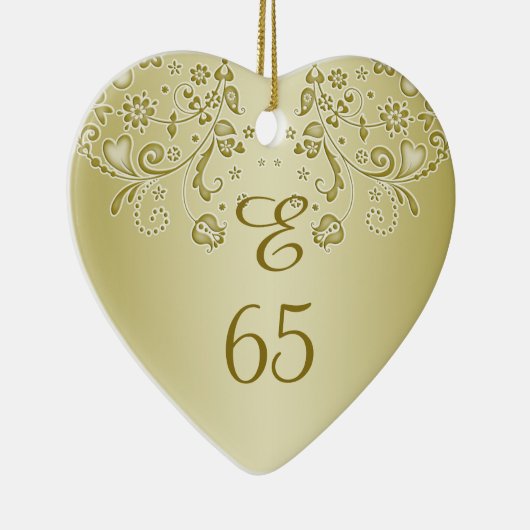金花柄の渦巻の第65誕生日のハートのオーナメント セラミックオーナメント (右)