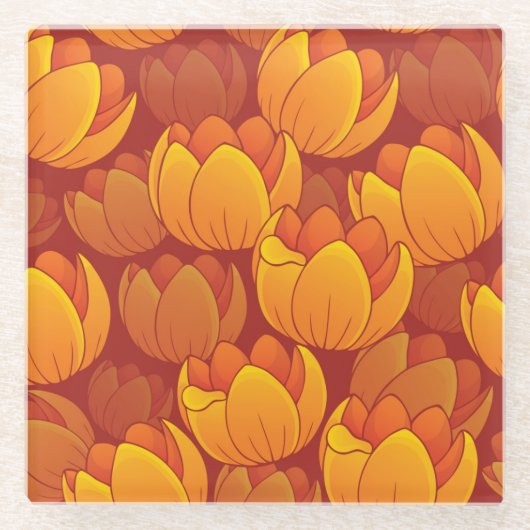 金花模様 ガラスコースター (正面)