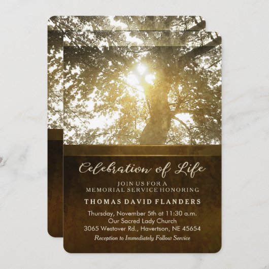 金葉のノスタルジアの告別式の招待 招待状 (正面/裏面)