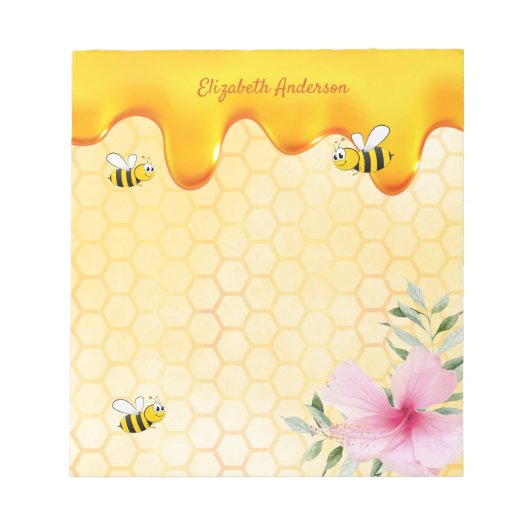 金蜂ハニカムパターンハチミツ滴下フローラ ノートパッド (正面)