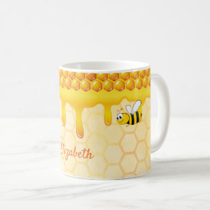 金蜂ハニカムパターンハチミツ滴名 コーヒーマグカップ