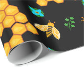 金蜂蜜の蜂のクラシックな蜜蜂の巣の花柄の開花 ラッピングペーパー (ロールコーナー)