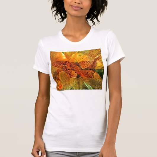 金蝶およびユリのコラージュ- Tシャツ (正面)