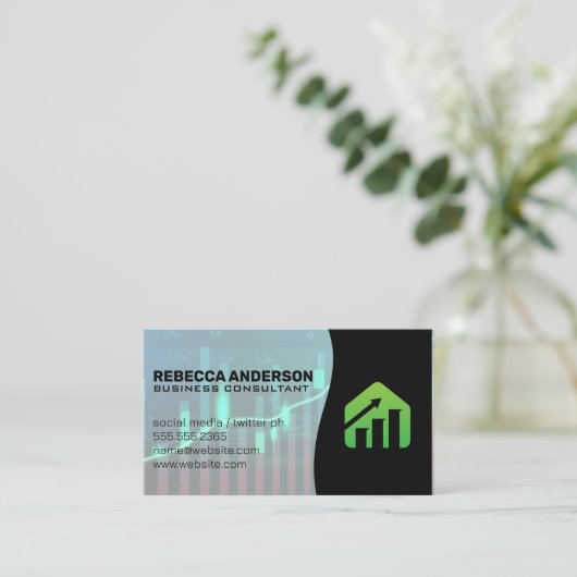 金融市場グラフ | ビジネス成長ロゴ 名刺 (スタンド正面)