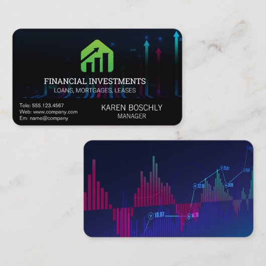 金融市場グラフ | 成長図のロゴ 名刺 (正面/裏面)