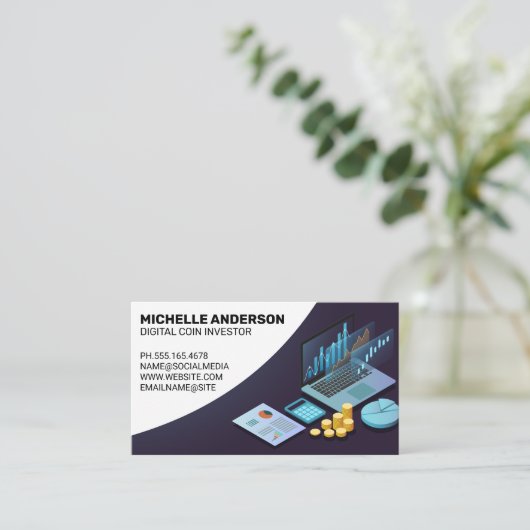 金融技術ツールとグラフ 名刺 (スタンド正面)