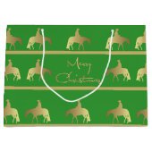 金西部の喜びの馬の緑のクリスマス ラージペーパーバッグ (正面)