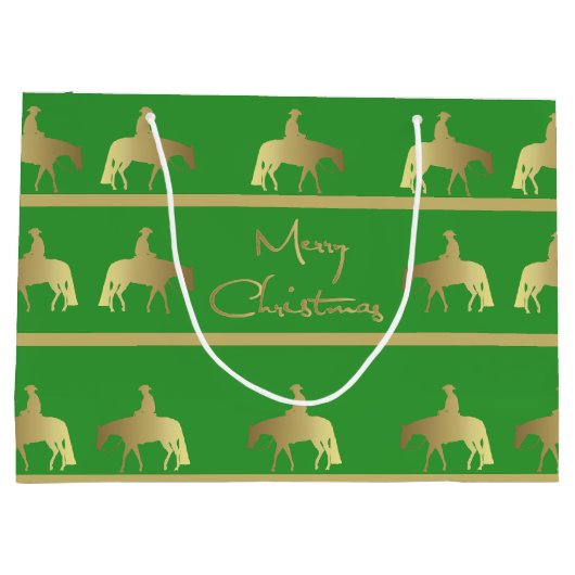 金西部の喜びの馬の緑のクリスマス ラージペーパーバッグ (裏面)