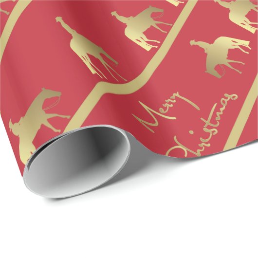 金西部の喜びの馬の赤のクリスマス ラッピングペーパー (ロールコーナー)