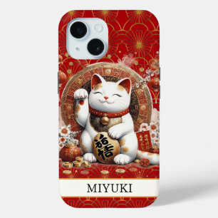 金貨と花のモノグラム ラッキーキャット iPhone 15ケース