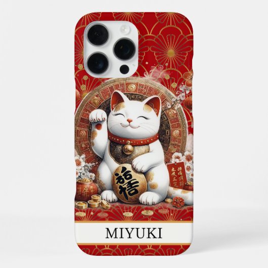 金貨と花のモノグラム ラッキーキャット iPhoneケース (裏面)