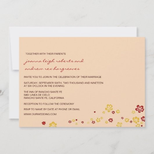 金赤いランタンの桜XIの中国人の結婚式 招待状 (裏面)