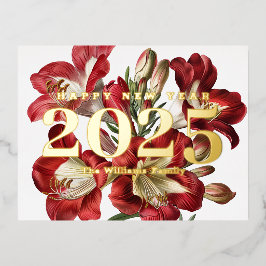 金赤フリージアの花 謹賀新年 2027 ゴールド 箔シーズンポストカード