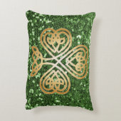 金輝くなシャムロックの緑のフェイクなグリッター アクセントクッション (裏面(縦))