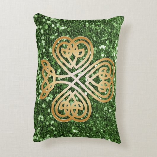 金輝くなシャムロックの緑のフェイクなグリッター アクセントクッション (裏面(縦))