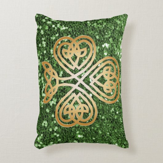 金輝くなシャムロックの緑のフェイクなグリッター アクセントクッション (正面(垂直))