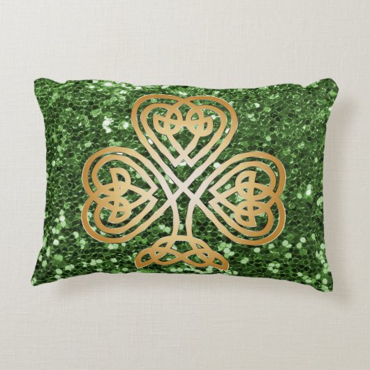 金輝くなシャムロックの緑のフェイクなグリッター アクセントクッション (裏面)