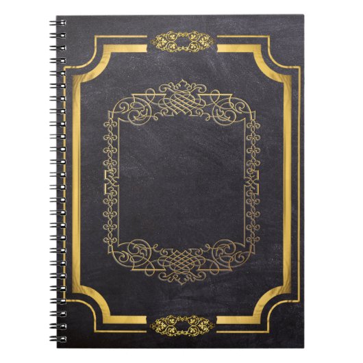 金金ゴールドの葉とフェイク黒革 ノートブック (正面)