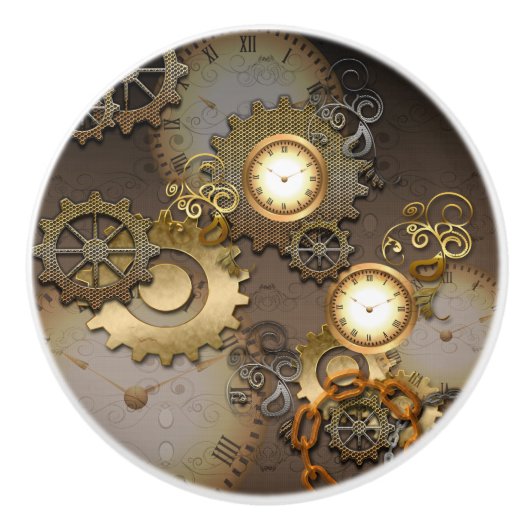 金金属のSteampunk、時計およびギア セラミックノブ (正面)