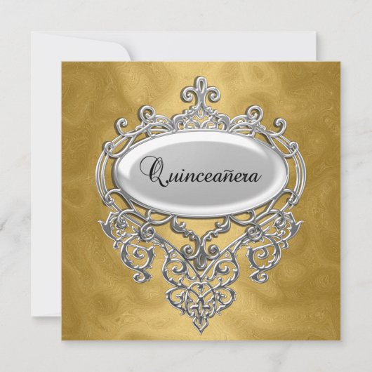 金銀の十五歳の誕生日の招待状 quinceañera 招待状 (正面)