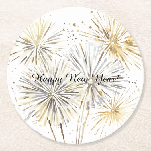 金銀の花火で新年の幕開け ラウンドペーパーコースター (正面)