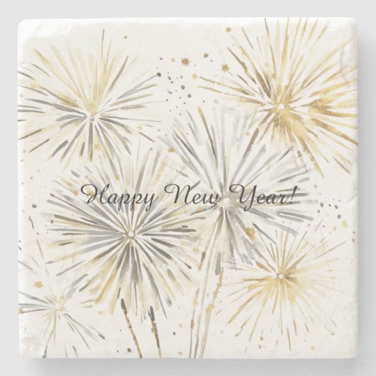 金銀の花火で新年を祝おう ストーンコースター (正面)
