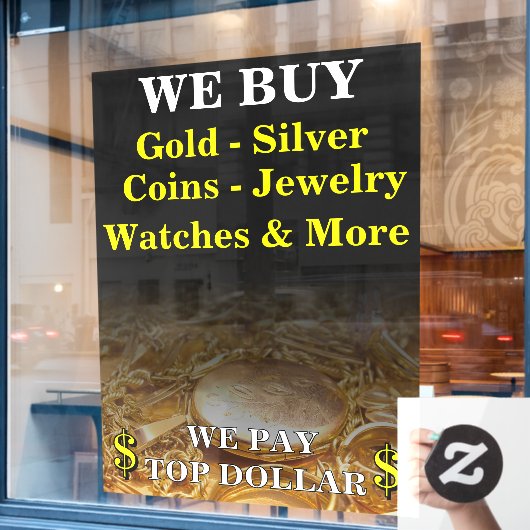 金銀コイン・ジュエリー買取ショップ巨大 ウィンドウサイン (カフェ窓)