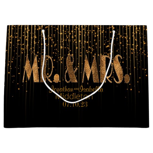 金銅の星のシャワーおよび黒 ラージペーパーバッグ (正面)