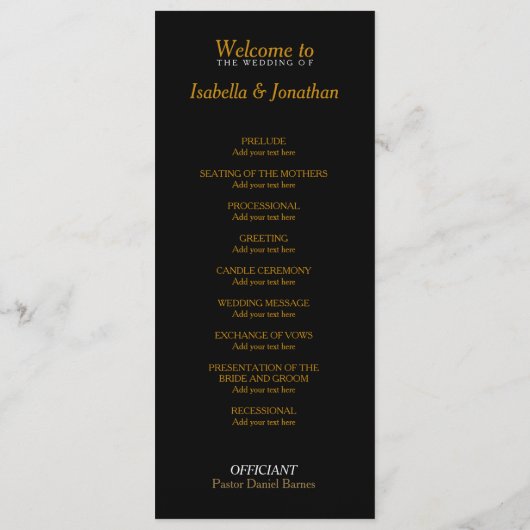 金銅の星のシャワーの結婚式プログラム プログラム (裏面)