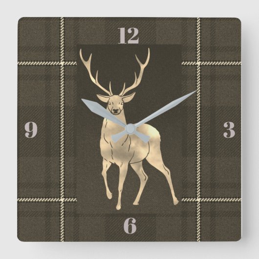 金雄鹿の格子縞 ラージ壁時計 (正面)