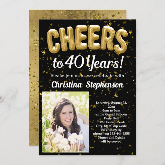 金風船 チェアーズ 40年 40歳 誕生日写真 招待状 (正面/裏面)