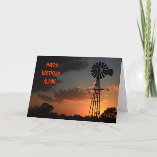 金風車のシルエットのバースデー・カード カード (正面)