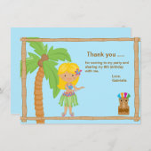 金髪のサンキューカードのかわいいルアウ（ハワイ式宴会）の女の子 サンキューカード (正面/裏面)