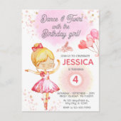 金髪のバレリーナの女の子の誕生日バレエ ポストカード (正面)