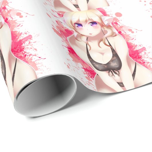 金髪のビキニの毛皮で覆われた女の子 ラッピングペーパー (ロールコーナー)