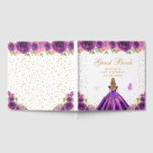 金髪のプリンセスの誕生日パーティー - 紫の花 ゲストブック (全面)
