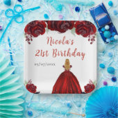 金髪のプリンセス 赤い花の誕生日 ペーパープレート (パーティー)