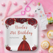 金髪のプリンセス 赤い花の誕生日 ペーパープレート (パーティー)