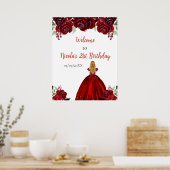 金髪のプリンセス 赤 誕生日 ウェルカム ポスター (キッチン)