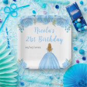 金髪のプリンセス 青い花の誕生日パーティー ペーパープレート (パーティー)