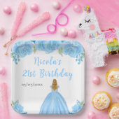 金髪のプリンセス 青い花の誕生日パーティー ペーパープレート (パーティー)
