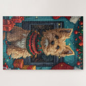 金髪のポインティンググリフォンとクリスマスプレゼント ジグソーパズル (横)