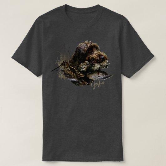 金髪のポインティンググリフォンの木狩猟 Tシャツ (デザイン正面)