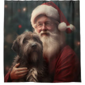 金髪のポインティンググリフォンサンタクロースのクリスマス シャワーカーテン (正面)