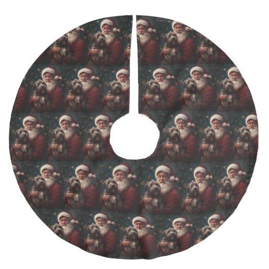 金髪のポインティンググリフォンサンタクロースのクリスマス ブラッシュドポリエステルツリースカート (正面)