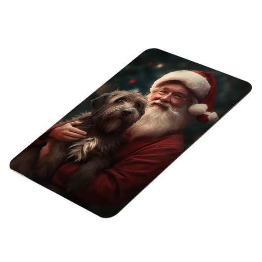 金髪のポインティンググリフォンサンタクロースのクリスマス マグネット (左側)