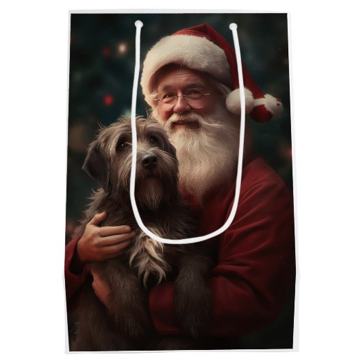 金髪のポインティンググリフォンサンタクロースのクリスマス ミディアムペーパーバッグ (裏面)