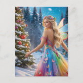 金髪の女の妖精とクリスマスツリー ポストカード (正面)
